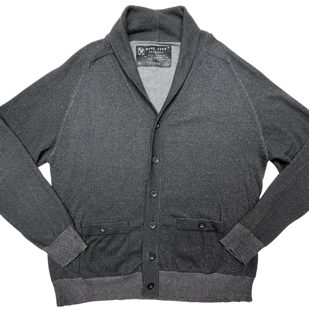 Marc Ecko Cut & Sew Cardigan Mens XL Gray Shawl Collar Cotton Y2K Sweater